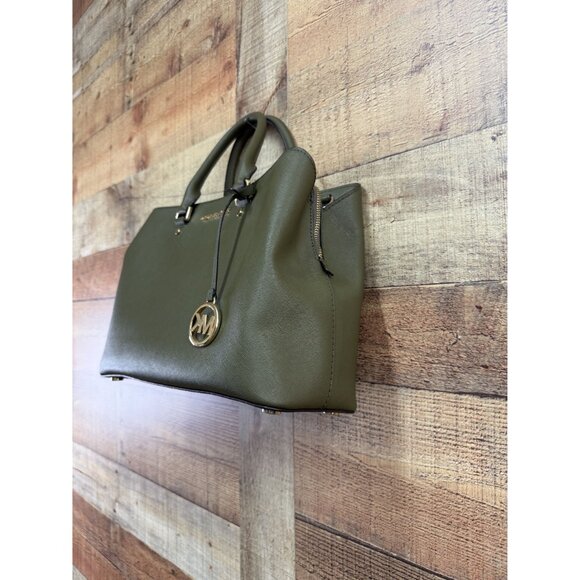 Michael Kors Savannah Large Leather Satchel Purse Green - Picture 13 of 16